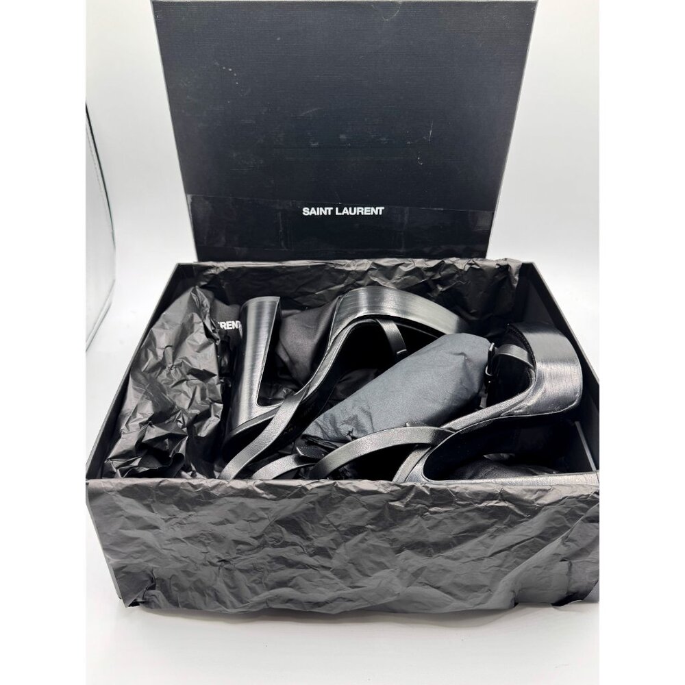 Saint Laurent Carine Black Leather Buckle Platform Sandal in Nero EU 38 - Picture 6 of 13